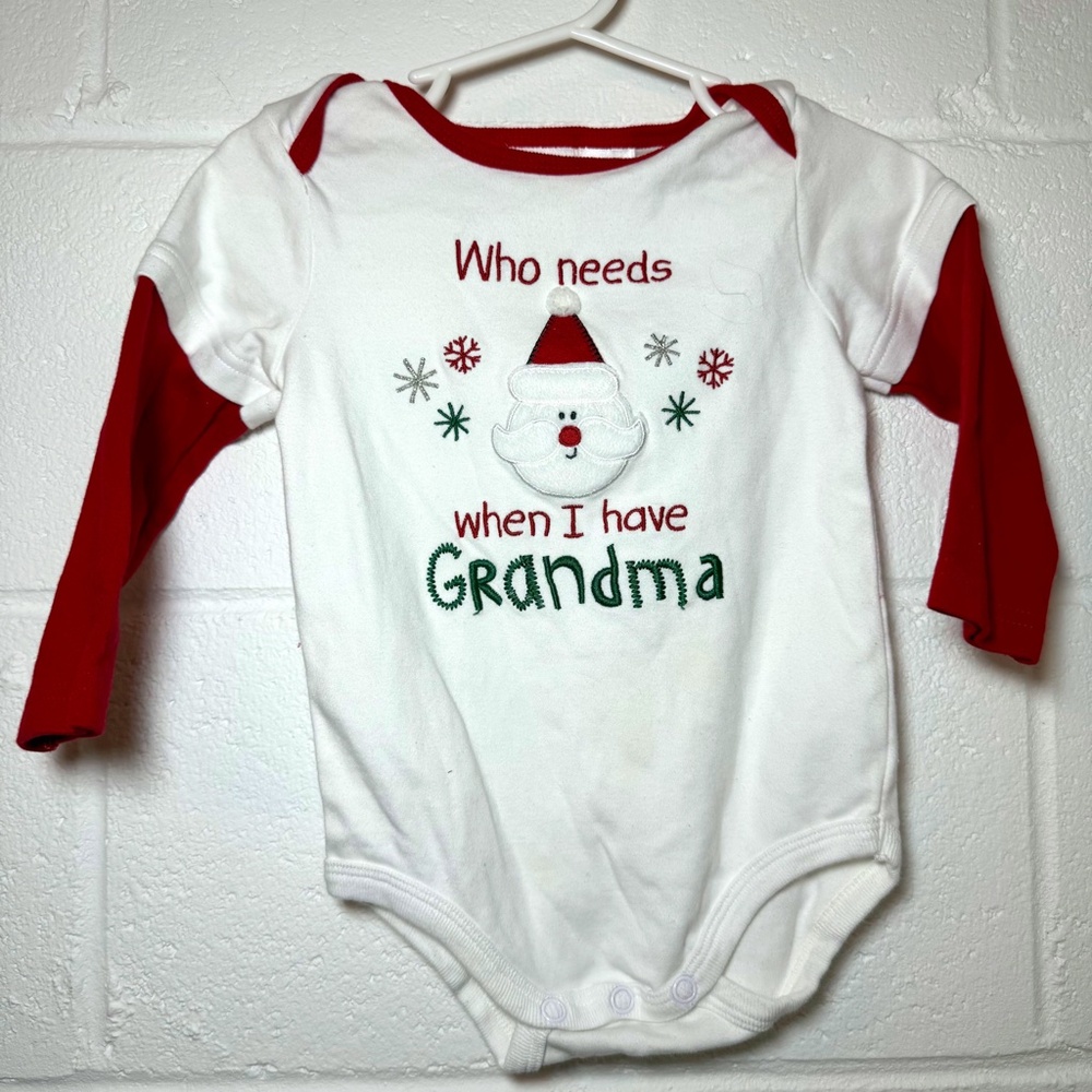Miniwear White With Red Long Sleeves Who Needs Santa Bodysuit